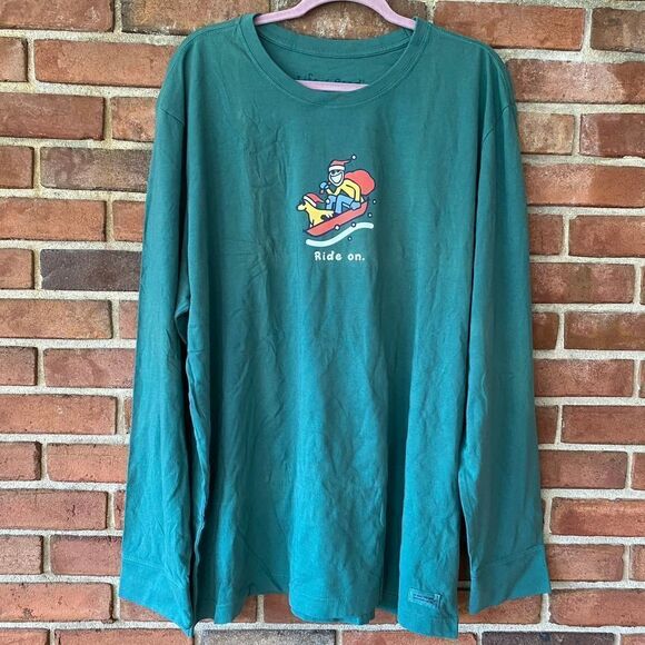 Life is Good Vintage Ride On Sled Long Sleeve Shirt Green XXL - Picture 1 of 8